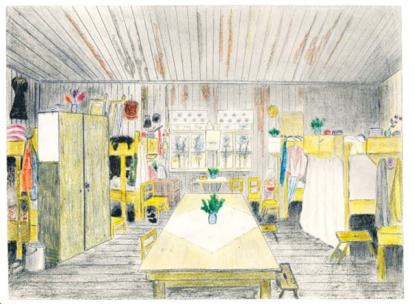 Innenansicht eines Teils der Baracke F10 in Oksbøl