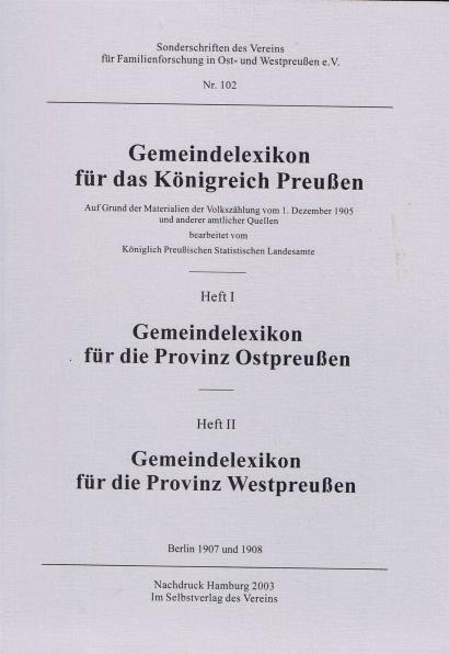 Cover: Sonderschrift 102 Gemeindelexikon Provinzen Ost- und Westpreußen